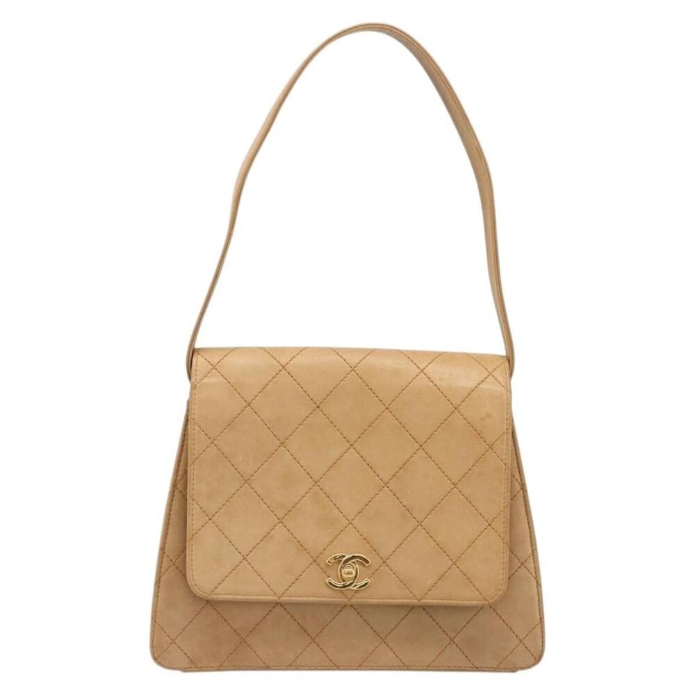 Chanel Matelasse Lambskin Leather Shoulder Bag Beige